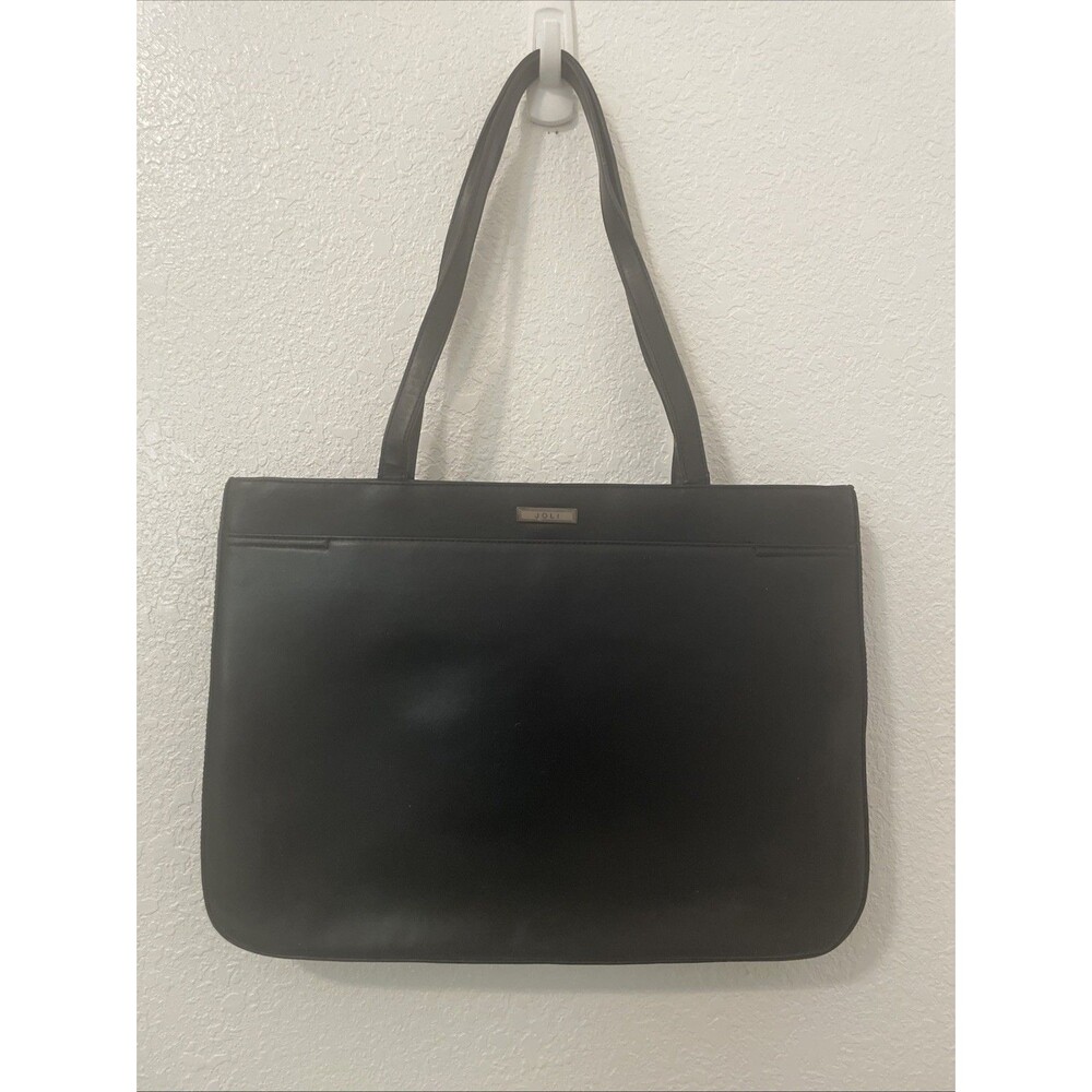 Vintage JOLI Leather Shoulder Handbag Tote Black Purse Classic Preppy Work Bag